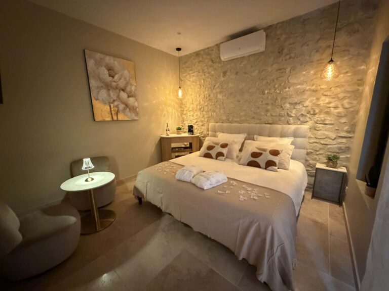 Cosy stone room in La Bulle des Mésanges, romantic cottage with jacuzzi in Provence Drôme